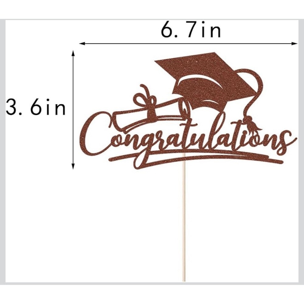 C0022-Rose Gold Glitter Graduation Cake Topper Congratulations Grad Cap Diploma - Picture 3 of 4